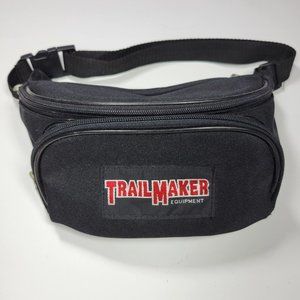 Trail Maker Fanny Pack Vintage Retro Belt Bag Black Nylon 3-Compartment 9x4"